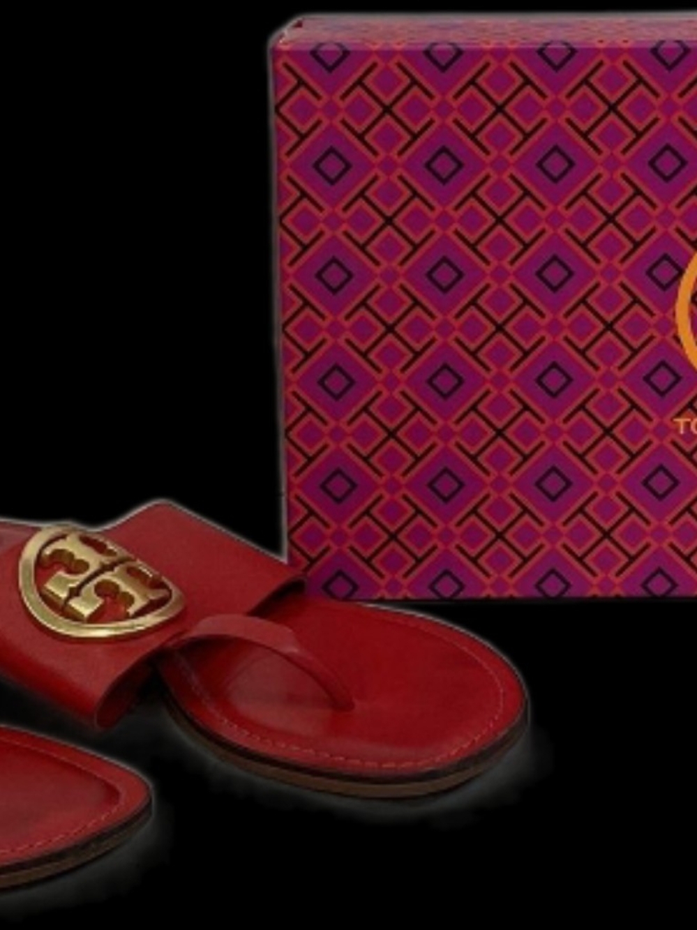 Tory Burch Red Leather Thong Sandals with Gold Logo- Size 8.5 VERY LIGHTLY USED